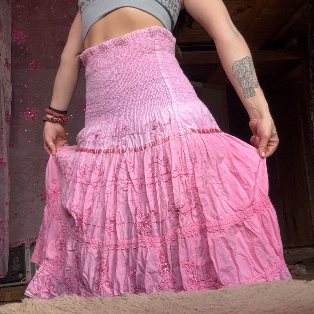 Pink Smocked Tiered Maxi Skirt/ Sundress for Casual Wear